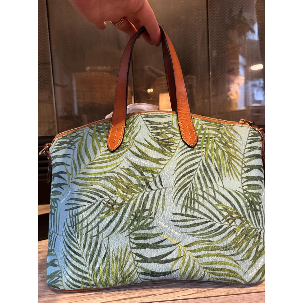 Dooney & Bourke Tropical Fern Satchel Handbag Sky Blue Green (11.5x9x6 inches) - Picture 6 of 14